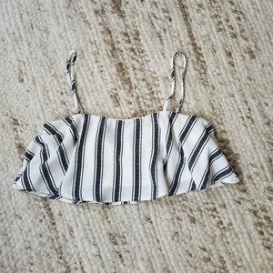 Blue Blush B&W Striped Flutter Crop Tank